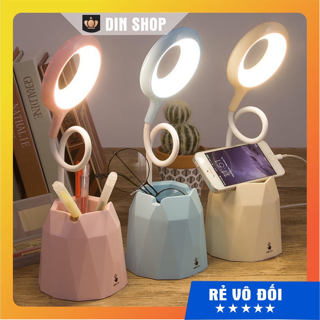 Đèn bàn học sạc tích điện 💘FREESHIP💘 Đèn led đọc sách chống cận cho trẻ học sinh công tắc cảm ứng kèm ống bút xoay 360độ