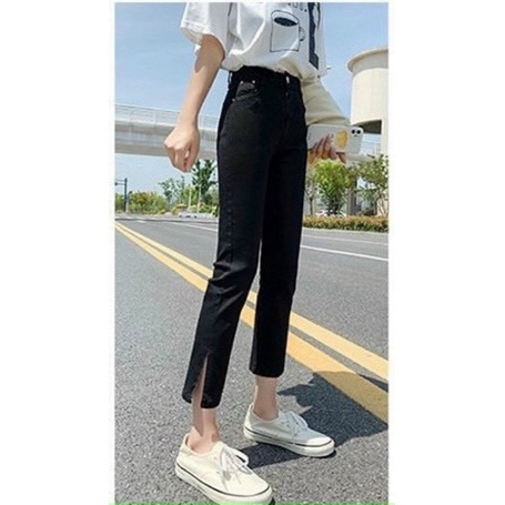 quần ống đứng túi tròn xẻ gấu