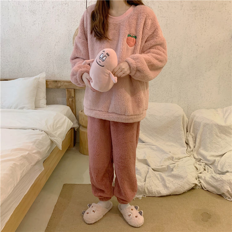 Set Pajamas Áo Dài Tay Cổ Bẻ + Quần Dài Cho Nữ