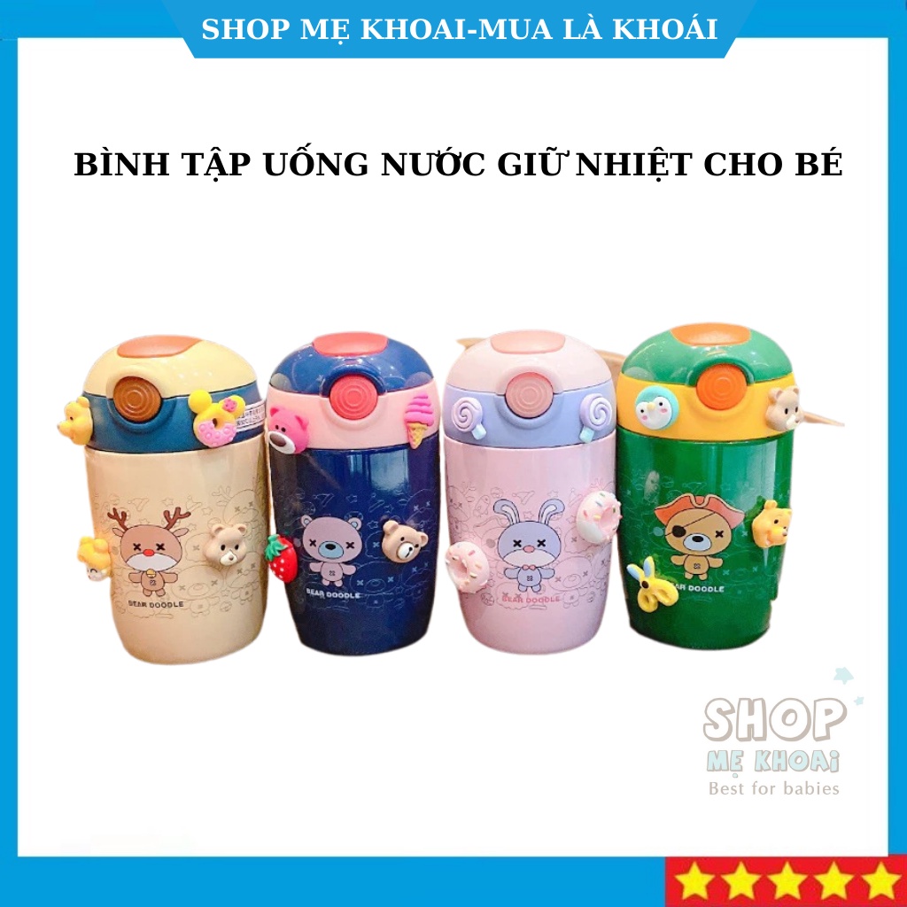 BÌNH TẬP UỐNG NƯỚC GIỮ NHIỆT CHO BÉ (có sticker, có vòi chống sặc)