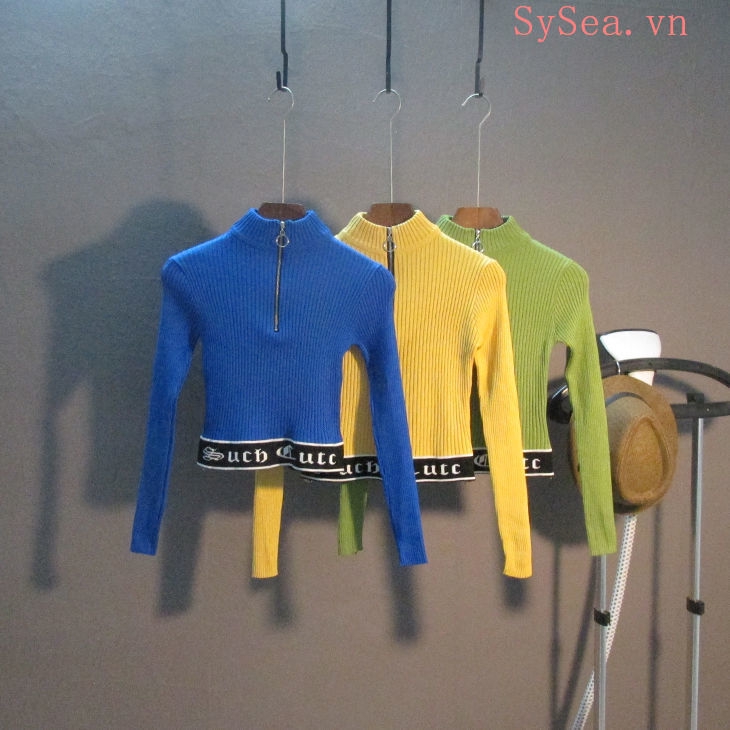 Áo Croptop Tay Dài Phối Khóa Kéo Thời Trang Cho Nữ