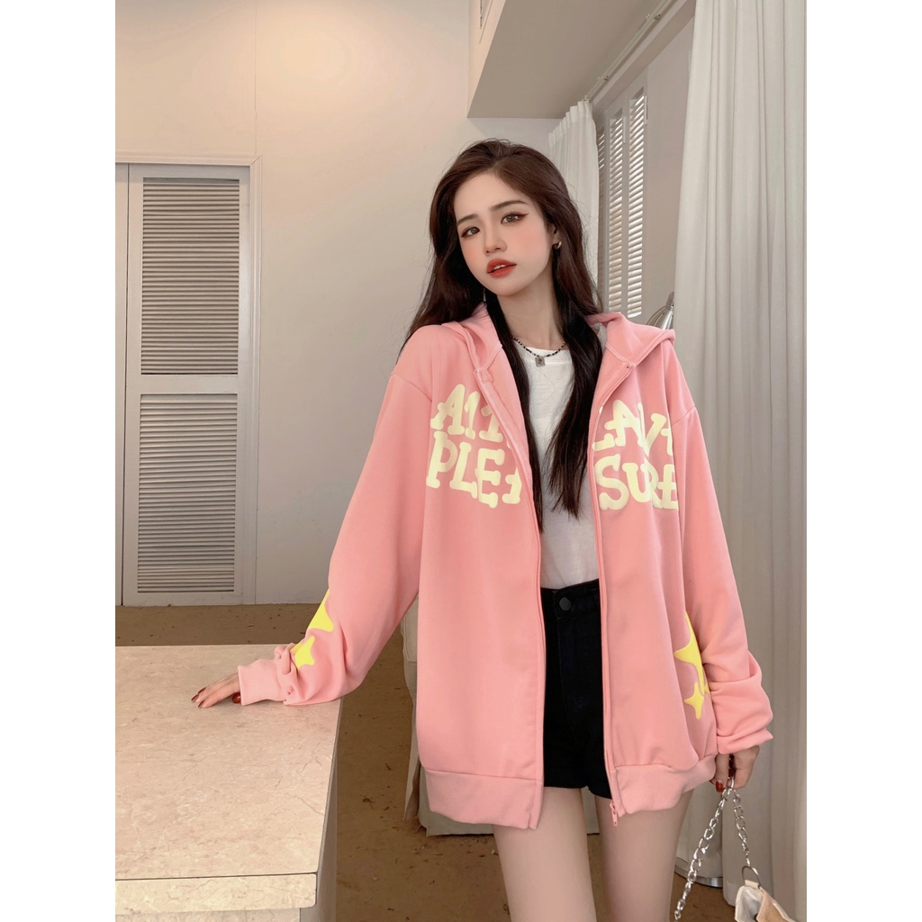 Áo Hoodie Mỏng Dáng Rộng In Họa Tiết Bọt Biển Thời Trang Mùa Thu Cho Nữ