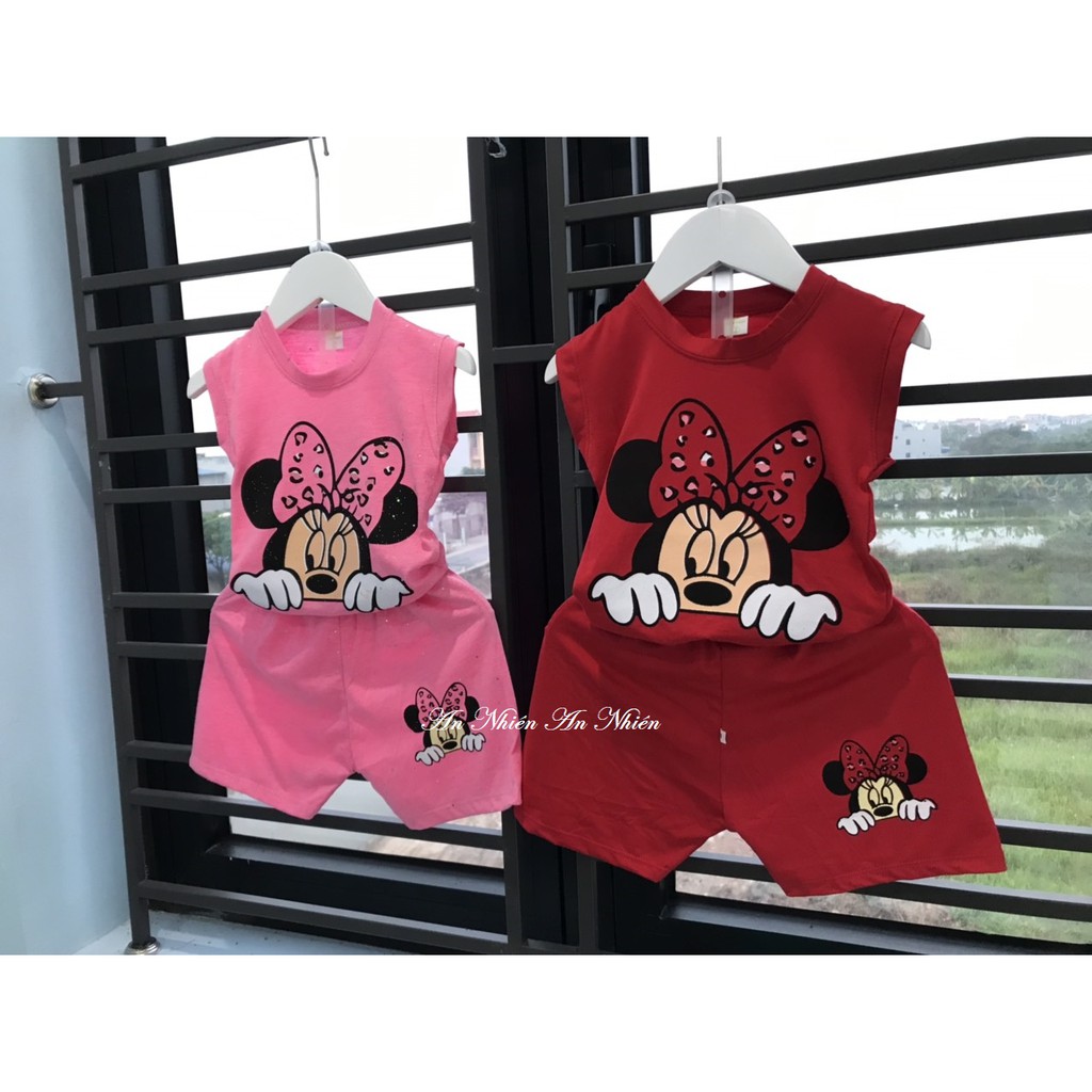 Bộ quần áo cotton 4 chiều họa tiết micky cho bé gái từ 8-18kg
