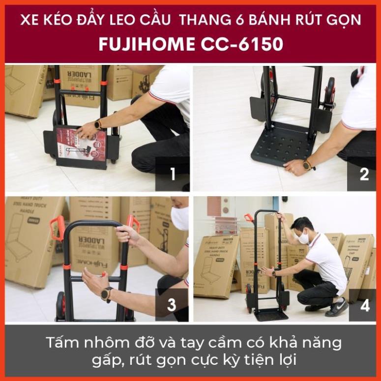 Xe đẩy hàng leo cầu thang 6 bánh Fujihome 150kg, thương hiệu NhậtBản, xe kéo hàng leo cầu thang gấp gọn siêu thị đa năng