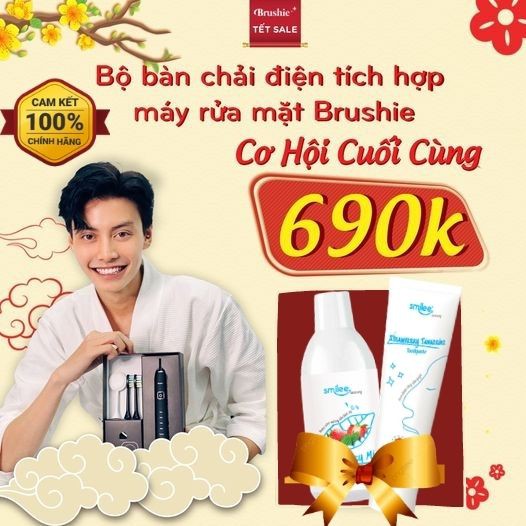 [Tặng 4 quà] Combo 2 Brushie-Bàn chải điện x Máy rửa mặt chính hãng Brushie, 5 Chế độ, phiên bản Limitted cải tiến mới