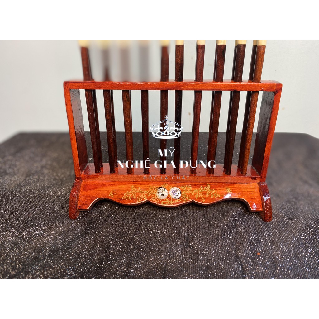 Bộ giá đũa thờ gỗ gia tiên kiểu đứng 10 đôi đũa trang trí không gian thờ cúng gỗ hương