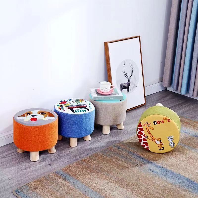 Stool Home Vải Sáng tạo Ghế thời trang Phòng khách Sofa đẩu Gỗ rắn thấp cho người lớn băng nhỏ