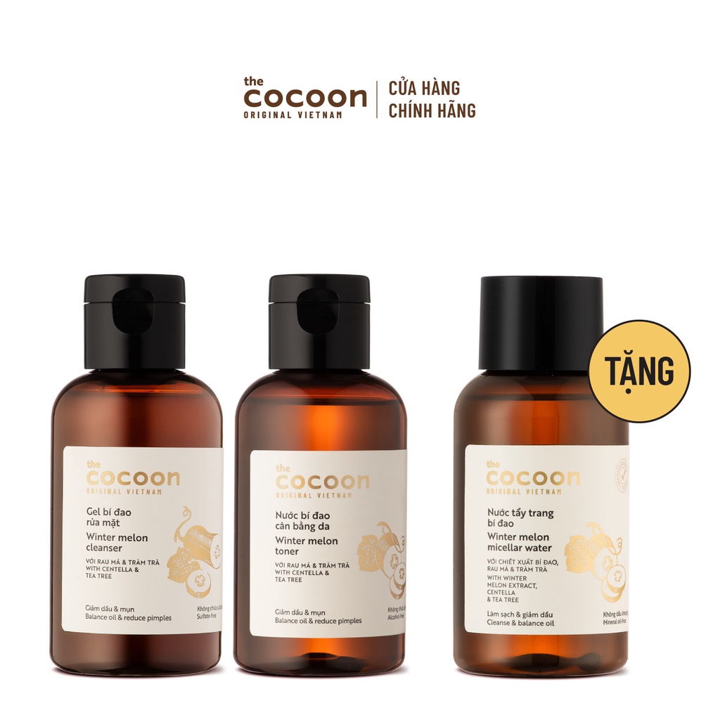SPECIAL COMBO Gel bí đao rửa mặt 140ml + Nước bí đao cân bằng da 140ml Cocoon - Tặng nước tẩy trang bí đao Cocoon 140ml
