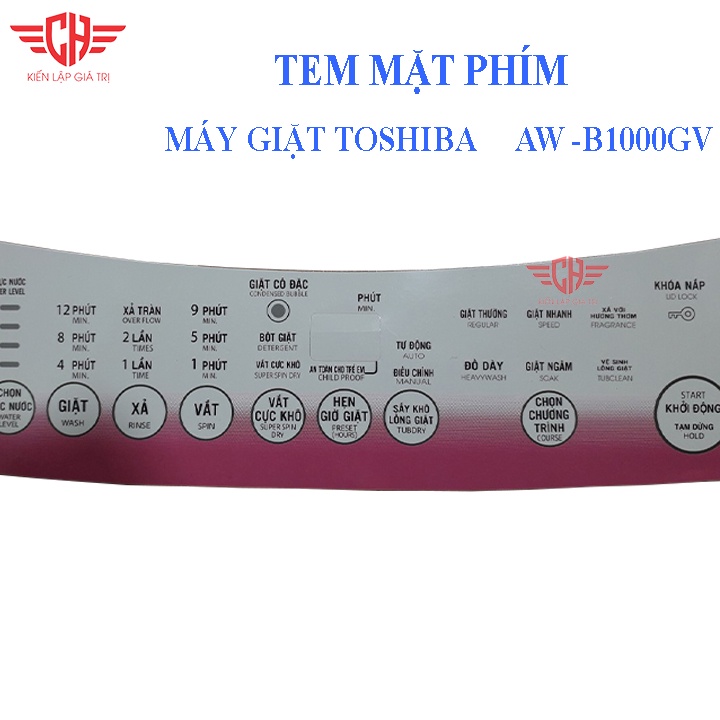 Tem bảng điều khiển máy giặt Toshiba AW- B1000GV  tem mặt phím