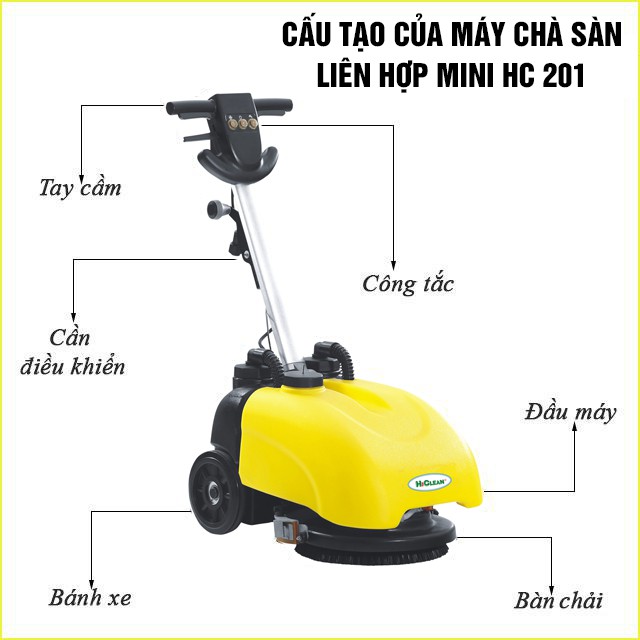 Máy chà sàn liên hợp mini HiClean HC 201, Chính hãng Mới 100%, BH 18 tháng