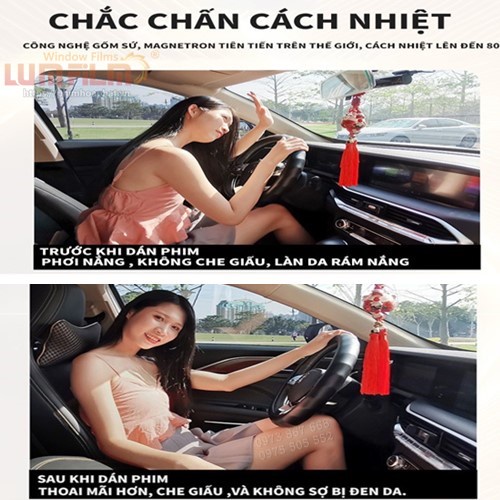 Phim cách nhiệt ô tô cao cấp kính lái(Cắt dọc và Cắt ngang)