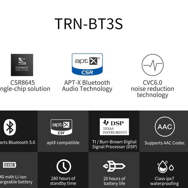 Dây Cáp Trn Bt3S Aptx Bluetooth 5.0 2pin 0.75 Cho Trn Kz Cca Tin