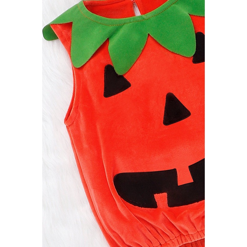 Set Áo Liền Quần &amp; Mũ Trùm Đầu Hình Bí Ngô Halloween Dễ Thương Cho Trẻ Sơ Sinh