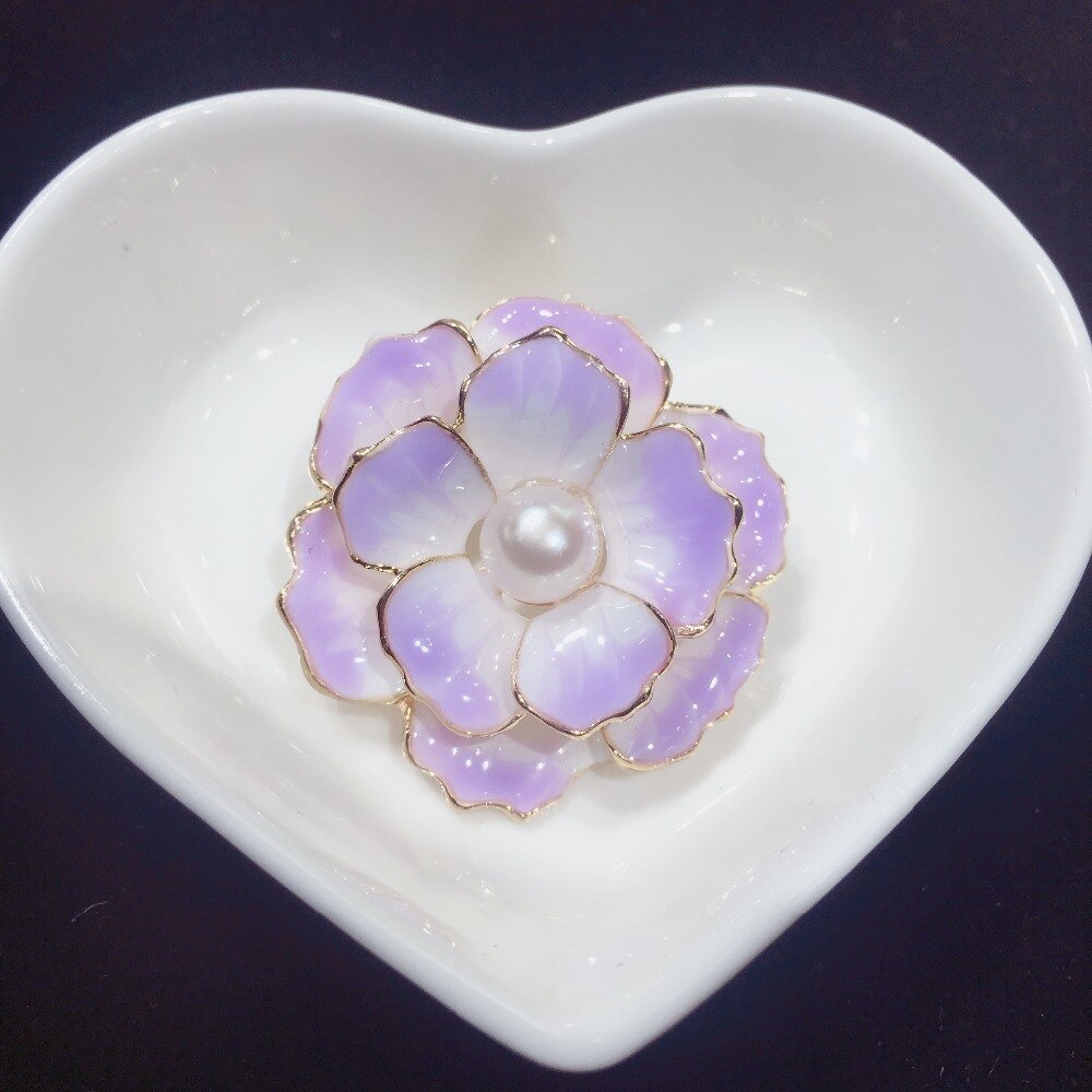 Ghim Cài Áo Hình Hoa Tráng Men Đính Ngọc Trai Tự Nhiên Đơn Giản Cho Nữ