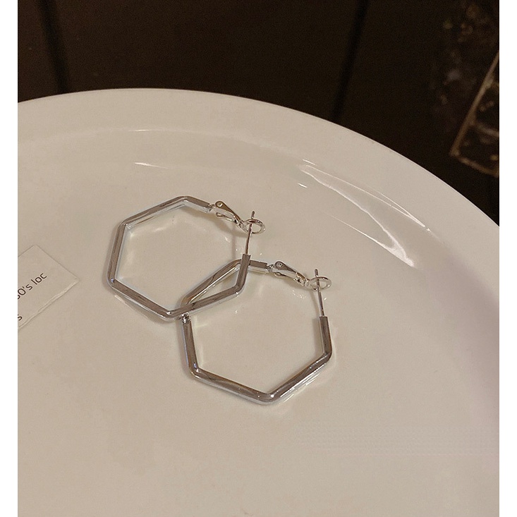 Bông Tai Mạ Bạc 925 Kiểu Hình Học Đơn Giản Phong Cách retro