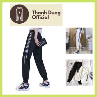Quần 3 sọc nữ mùa đông chất gió 1 lớp Co giãn cao cấp - Quần gió thể thao in chữ có túi