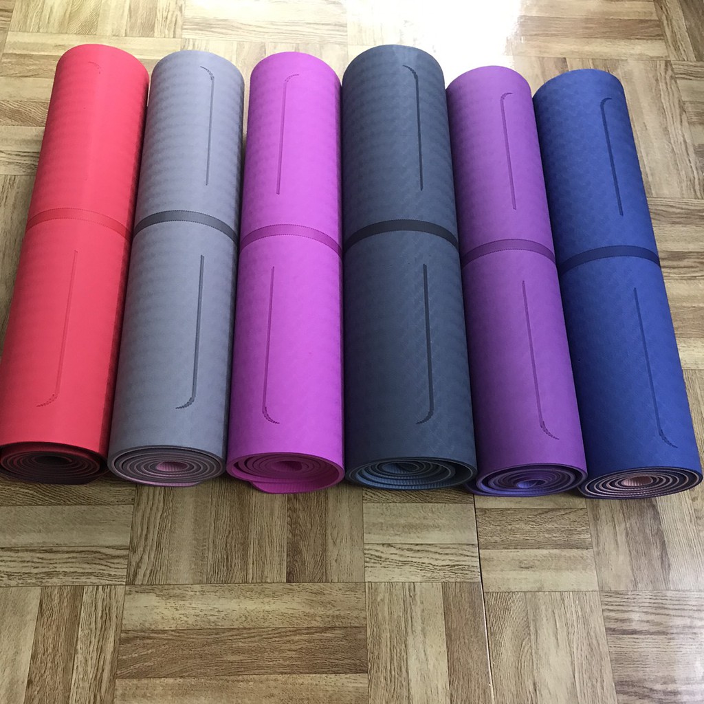 Thảm Yoga định tuyến 2 lớp 6mm TPE  cao cấp Chống Trơn Trượt Và Không Thấm Mồ Hôi (Tặng kèm túi đựng + Dây buộc).