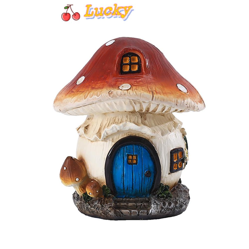 LUCKY Crafts Mushroom House Decoration Sculpture Resin Elves Home Trees Decor Gift Yard Art Gardening Ornaments Gnome