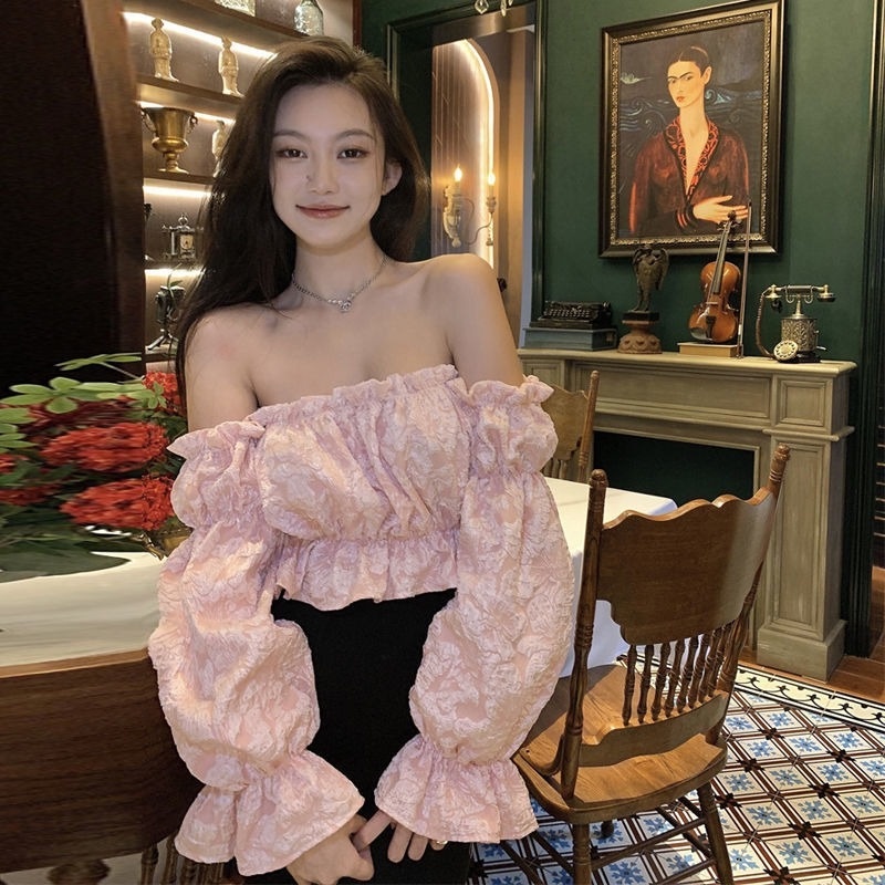 Áo kiểu tay dài trễ vai thời trang quyến rũ cho phái nữ