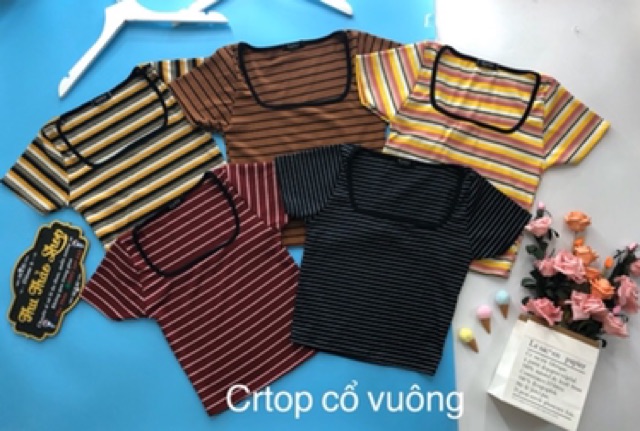 Áo croptop cổ vuông hìnhcm chụp thật kèm video