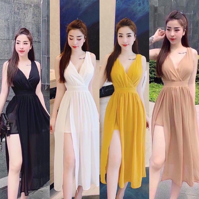 Váy Maxi Xẻ Tà Hai Lớp Cực Sang