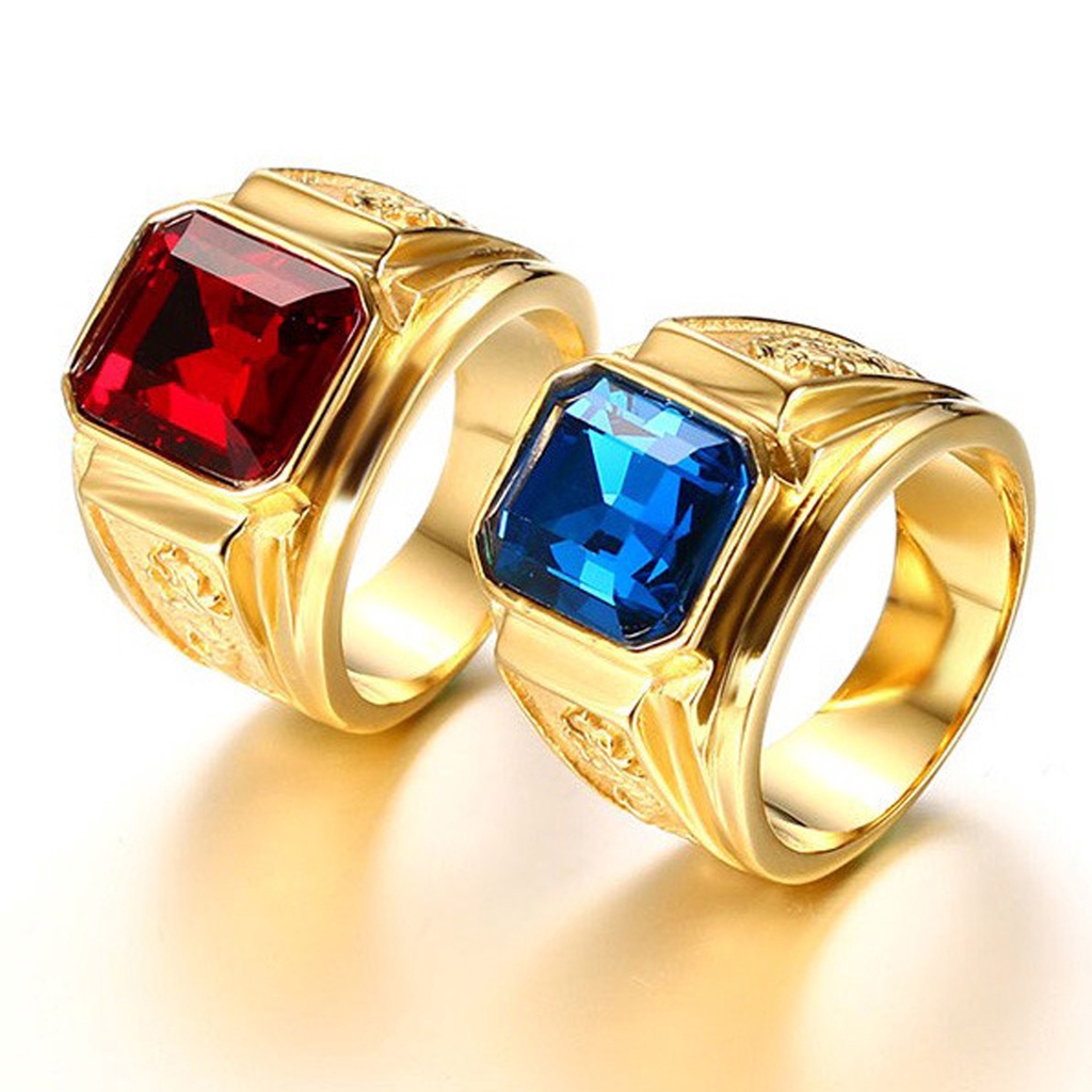 Nhẫn nam chạm rồng mạ vàng 24k, mặt đá đỏ HA001