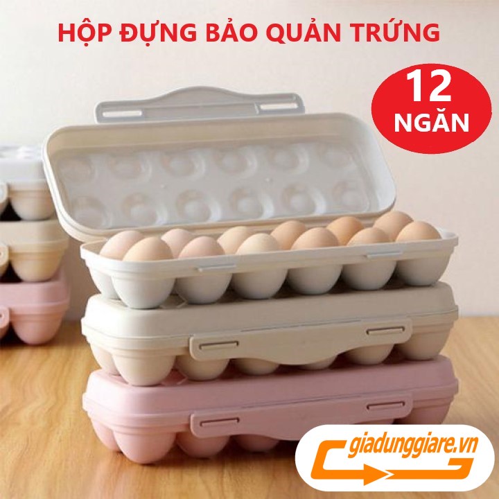 HỘP ĐỰNG TRỨNG (12 quả) Khay nhựa bảo quản trứng để tủ lạnh có nắp chống đổ (Mầu ngẫu nhiên) - giadunggiare.vn
