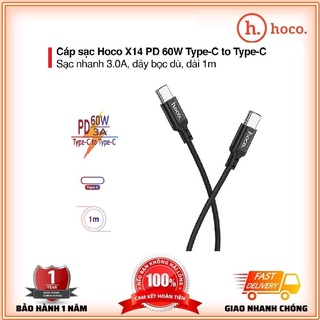 Dây Sạc Hoco X14 PD 60W Type-C to C - Cáp Sạc Nhanh 3.0A Hỗ trợ Truyền Dữ liệu, Dây Dù Chống Đứt Dài 1M - BH Chính Hãng