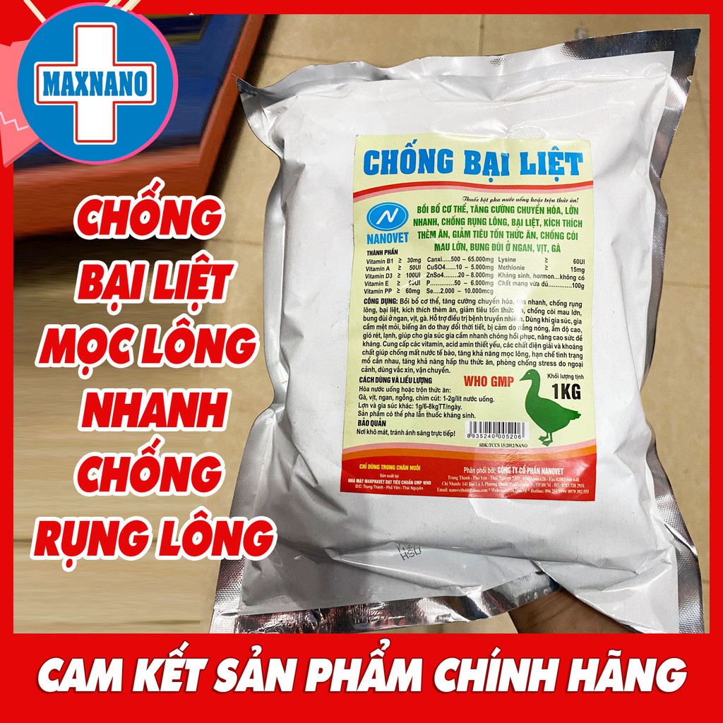 CHỐNG BẠI LIỆT VỊT MỌC LÔNG NHANH Bồi bổ cơ thể, tăng cường chuyển hóa, lớn nhanh, chống rụng lông