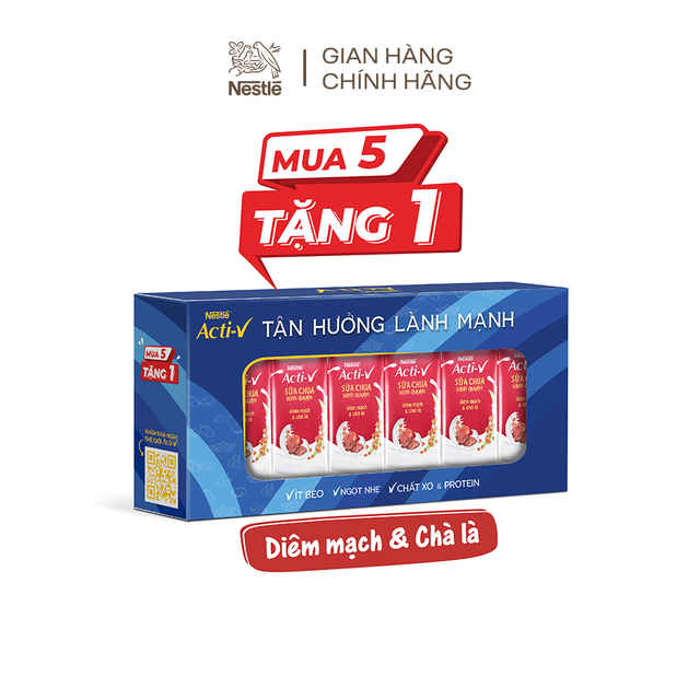 [Mua 5 tặng 1] Bộ 6 hộp Sữa Chua Sánh Quyện Nestlé Acti-V vị Diêm mạch và chà là 180ml/hộp