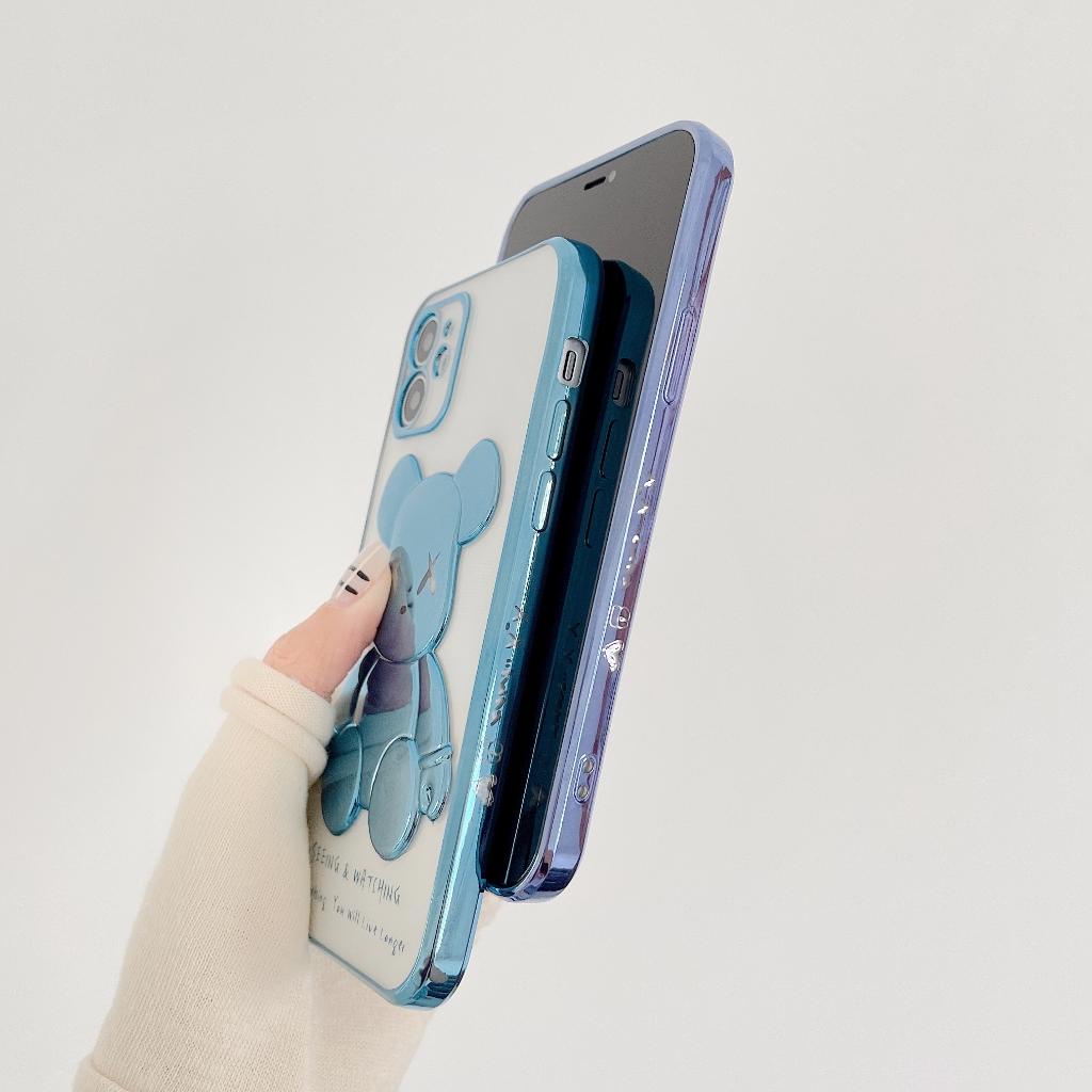 Ốp Điện Thoại Màu Tím / Xanh Dương Trong Suốt Hình Chú Gấu Độc Đáo Cho iPhone 14 13 12 11 Pro Max X XS XR 8 7 Plus