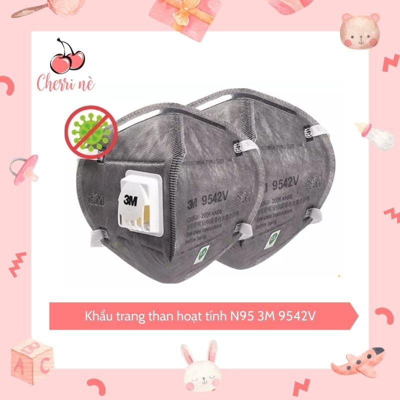 Khẩu trang than hoạt tính N95 có van thở nhiều lớp với dây đeo qua đầu 3M 9542V CHÍNH HÃNG