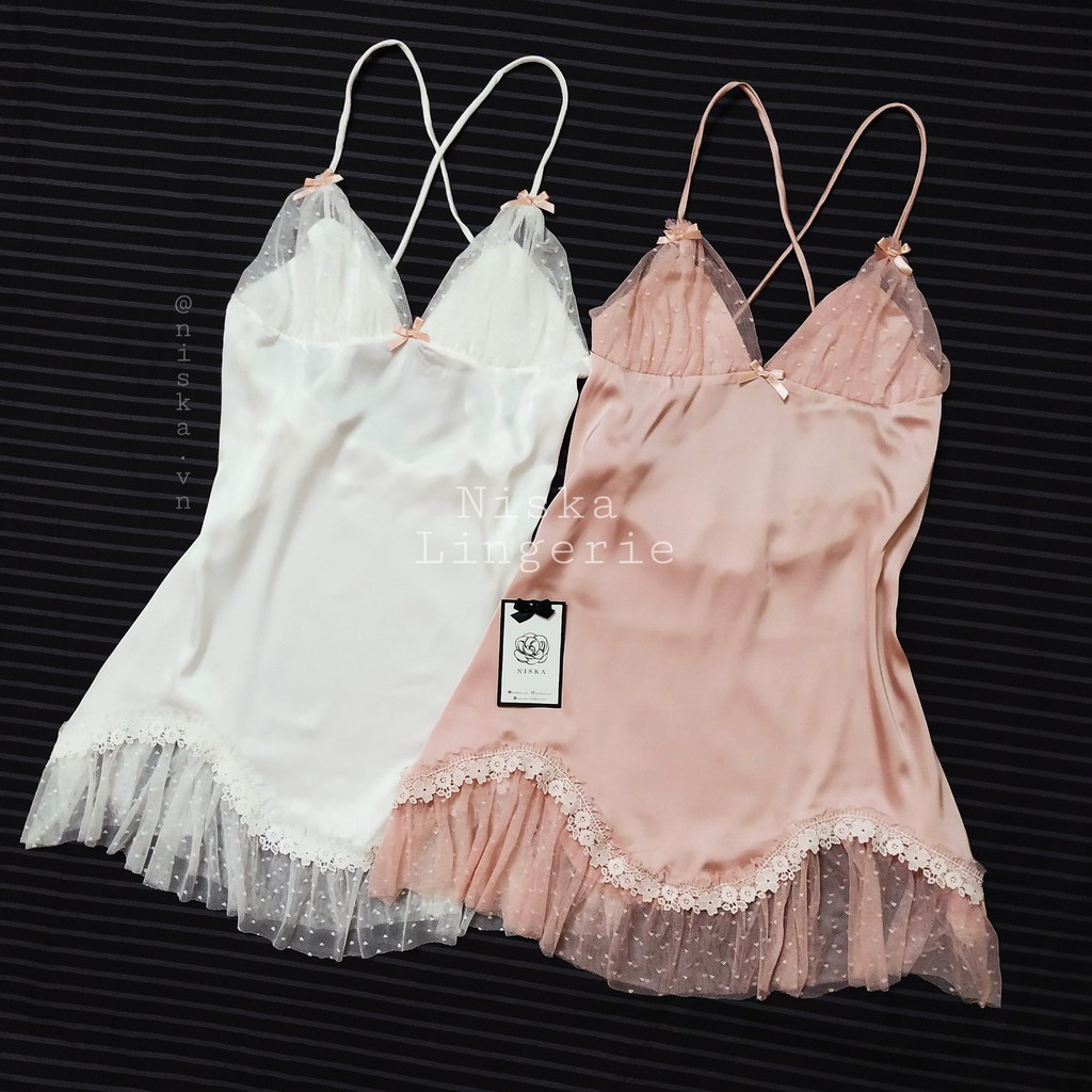 Đầm ngủ, váy ngủ satin phối ren cao cấp (2 phiên bản màu) - Mã D167