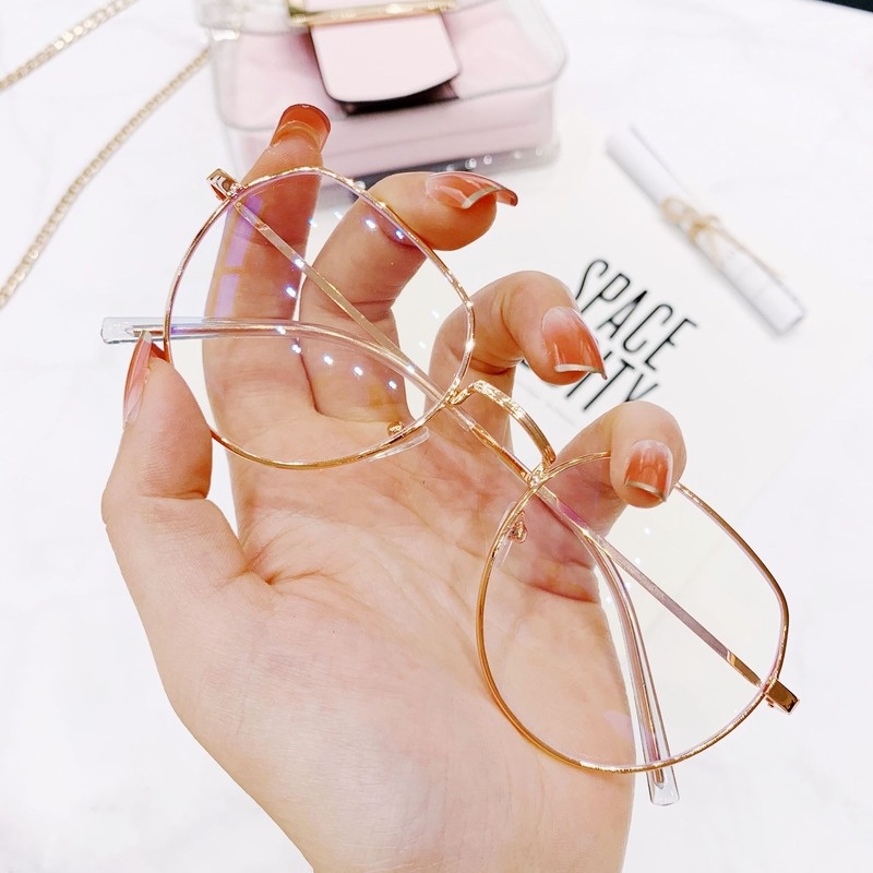(KIQI-FASHION) COD Mắt Kính Gọng Tròn Bằng Kim Loại Siêu Nhẹ Chống Ánh Sáng Xanh Thời Trang Cho Nam Nữ