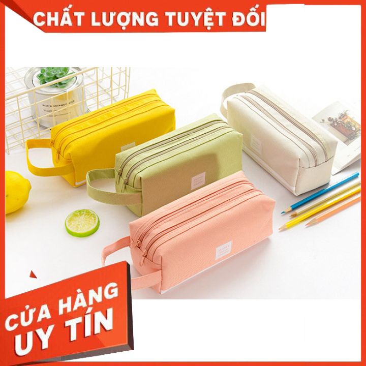 Hộp bút vải dù Oxford 2 ngăn đa năng đựng bút, máy tính casio, mỹ phẩm và các loại đồ dùng học tập có quai treo