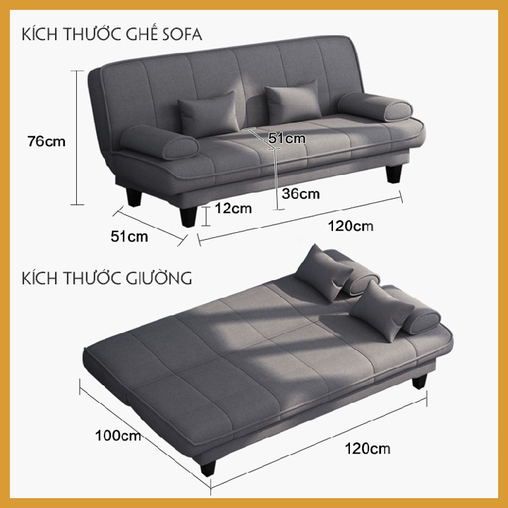 Ghế Sofa Thông Minh Chuyển Hóa Thành Giường, Sofa Lười Phòng Khách Phong Cách Hàn Quốc, Kích Thước 1m2 (1m75)x 0,51m