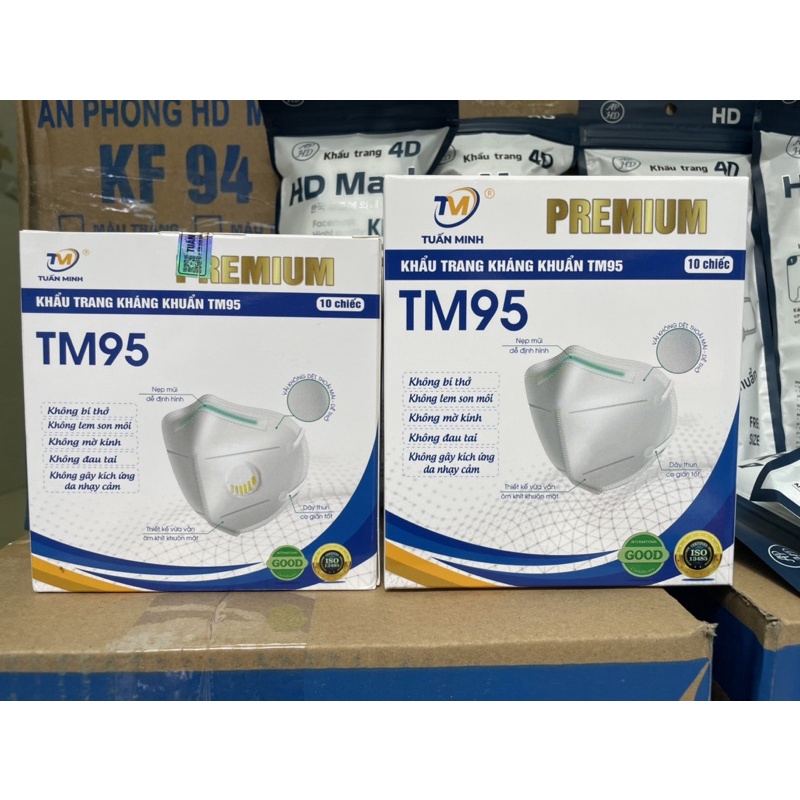Hộp 10 chiếc Khẩu trang N95 có van Tuấn Minh- Khẩu trang y tế N95 có van thở 5 lớp-Chính hãng Cty Tuấn Minh