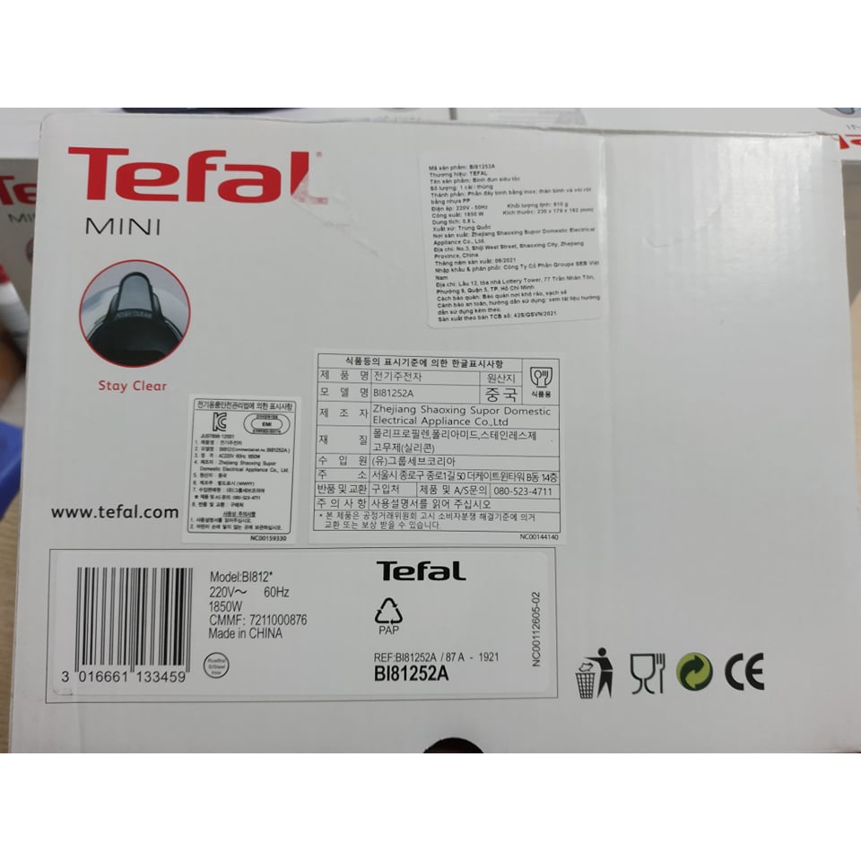 Tefal- Ấm siêu tốc mini 0.8L cực kì tiện lợi BI81252A- Hàng chính hãng bảo hành 2 năm