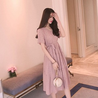 Đầm bầu voan chấm bi nhí