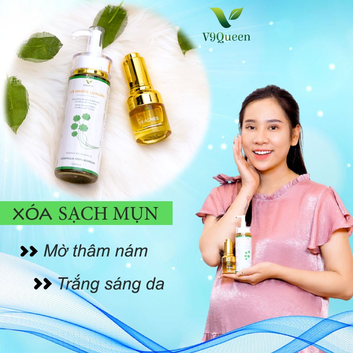 Combo Mụn, Sữa Rửa Mặt Rau Má + Serum mụn - Mỹ Phẩm Bà Bầu V9Queen