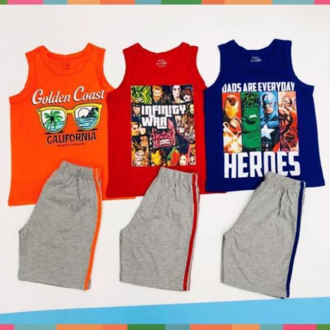 Đồ bộ bé trai, bộ ba lỗ cho bé chất thun cotton, nhiều màu, size 4-14 tuổi - BONGKIDS