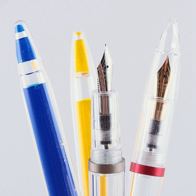 2pcs 0.5mm Nib Fountain Pen with Eyedropper High Capacity Transparent Pens Office School Supplies - Blue & Red