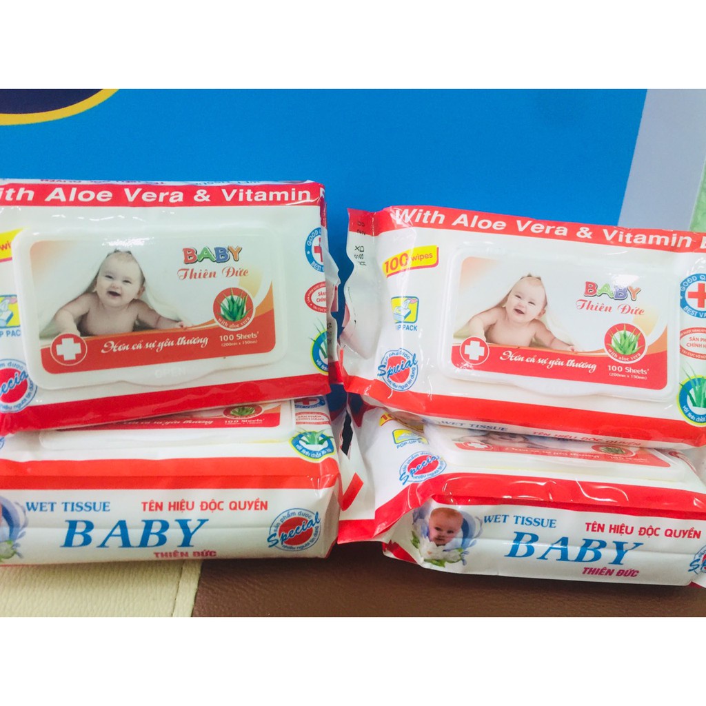 Bịch khăn Giấy Ướt Baby Thiên Phúc Vitamin E Cho Bé (100 tờ/gói)