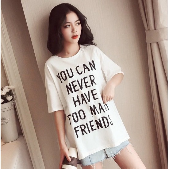 Áo thun tay lỡ nữ trắng form rộng chất cotton mát mịn, in chữ xinh A06