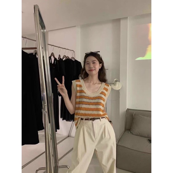 Áo ba lỗ nữ len dệt kim lỗ QC 3 màu hot hit