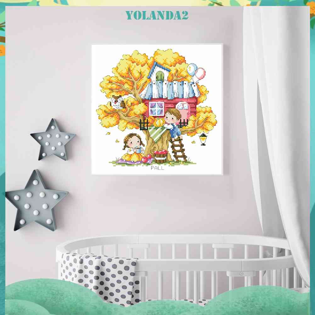 (canvas no printing)  Toàn Bộ Tranh Thêu Chữ Thập Họa Tiết Cây Bốn Mùa 14CT