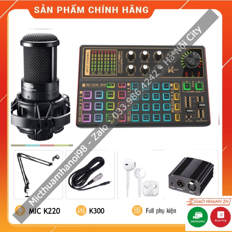 Trọn Bộ Sound Card K300 Mic PC K220 . Chuyên Dùng Livestream , Thu Âm , Giả Giọng , Kèm Autotune , Dễ Dàng Sử Dụng