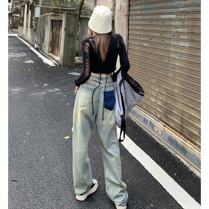 Quần Jean Dài Lưng Cao Ống Rộng Thời Trang Mùa Thu Cho Nữ Dễ Phối Đồ