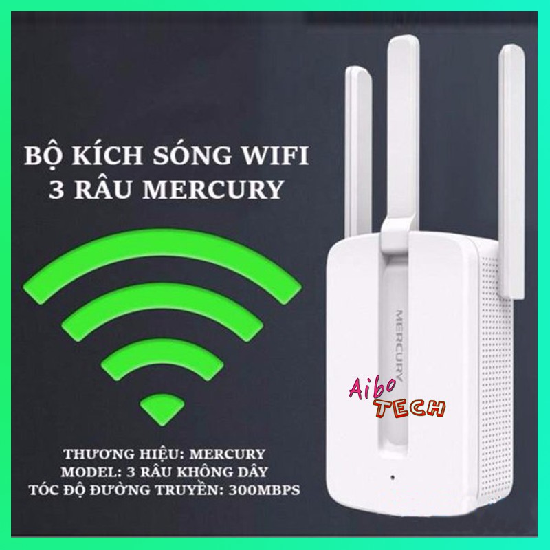 Bộ kích sóng wifi 3 râu Mercury (Wireless 300Mbps) cực mạnh, Tăng sóng Wifi, Kích Wifi, Bộ tiếp nối sóng Wifi [BH 6T]