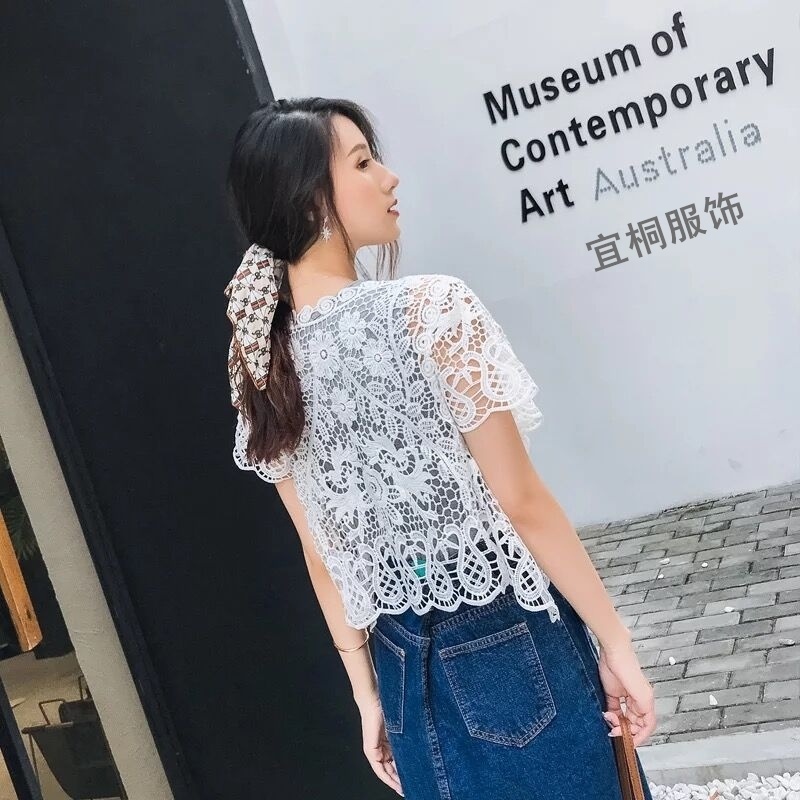 Áo Khoác Cardigan Ngắn Tay Phối Ren Thời Trang Mùa Hè Cho Nữ